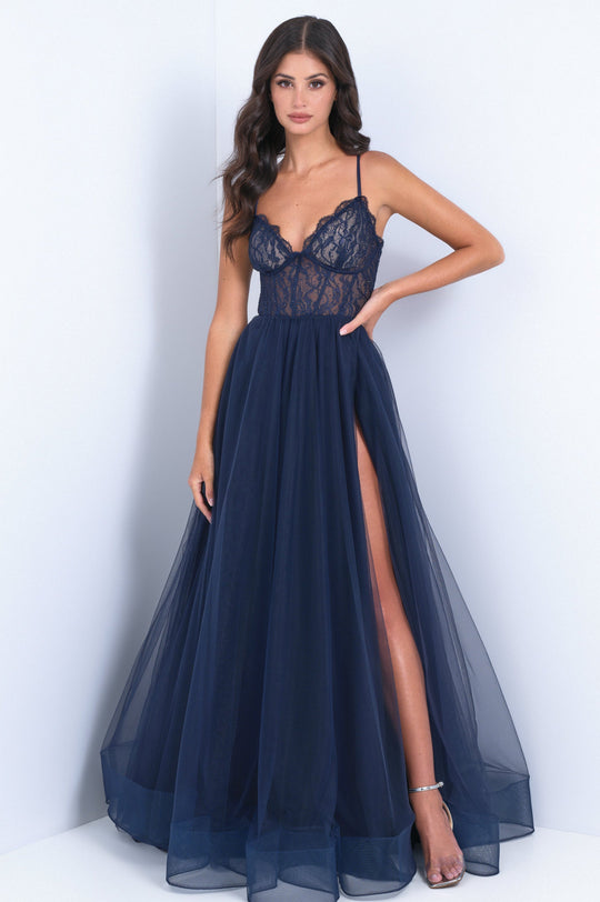 Dani Gown - Navy - Tulle A-Line Lace Dress