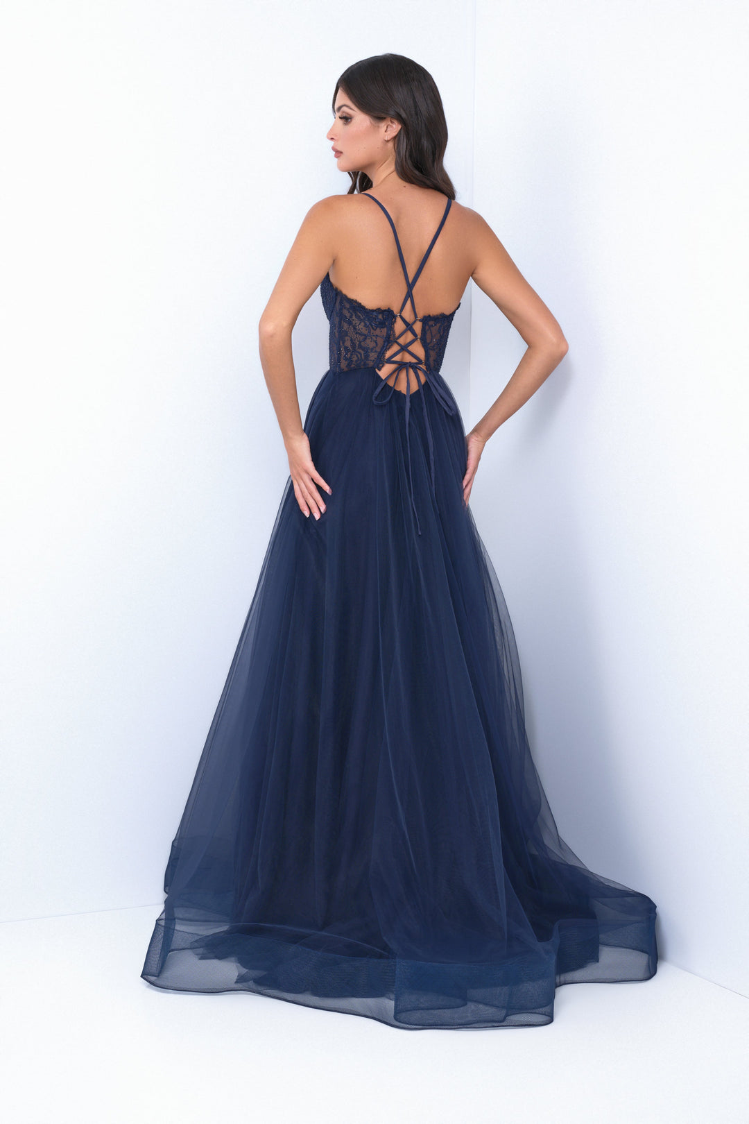 Dani Gown - Navy - Tulle A-Line Lace Dress