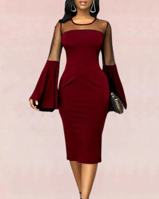 Lace Affair Bodycon Midi Dress - Wine