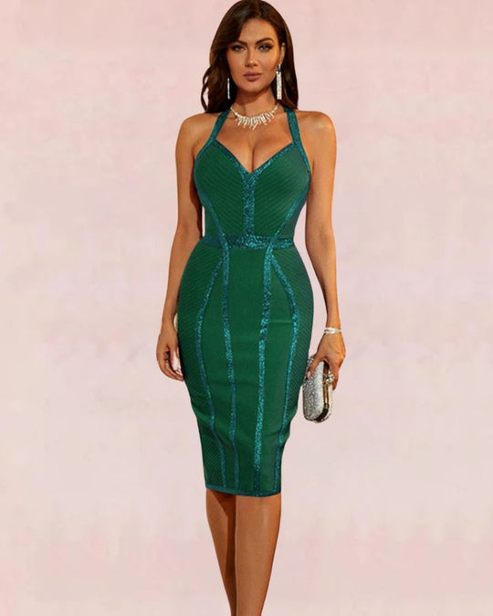 Lustrous Bodycon Midi Dress - Green