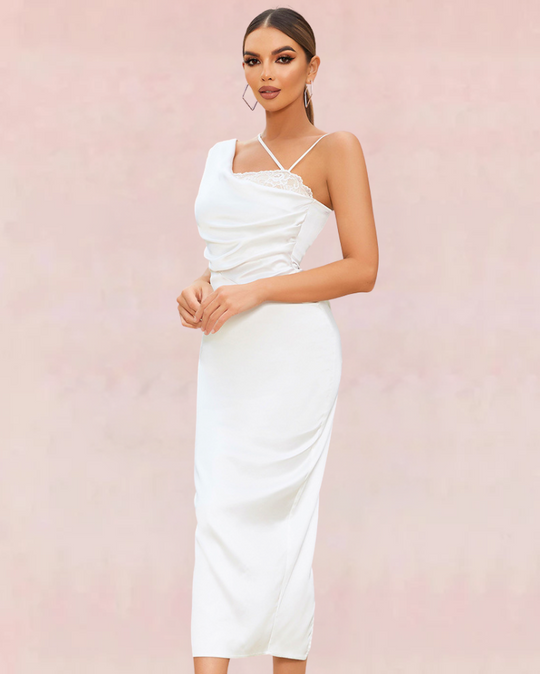 Mist One-Shoulder Bandage Midi Dress - White