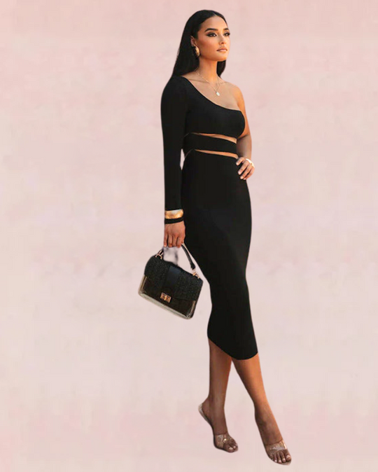 Mosaic Bandage Midi Dress - Black