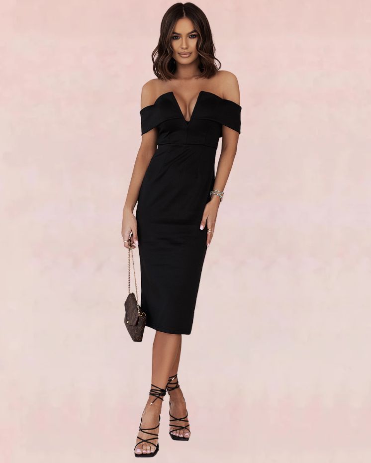 Muse Bodycon Midi Dress - Black