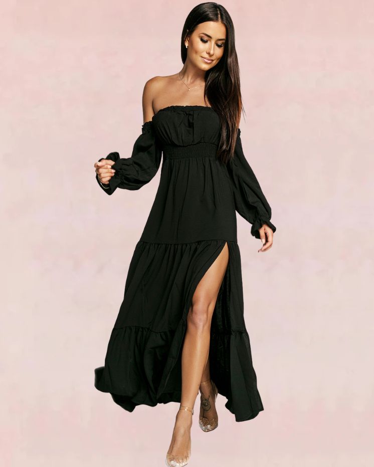 Enigmatic Satin Maxi Dress - Black