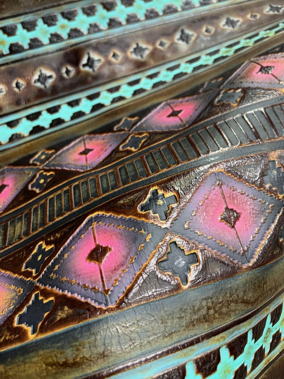Leather Oval Earring-Magenta Navajo 215m-1