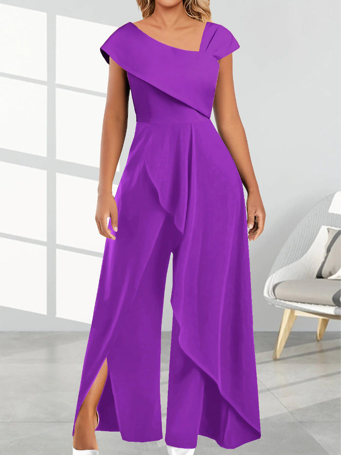 Spring Bloom One-Shoulder Collar Jumpsuit - Purple