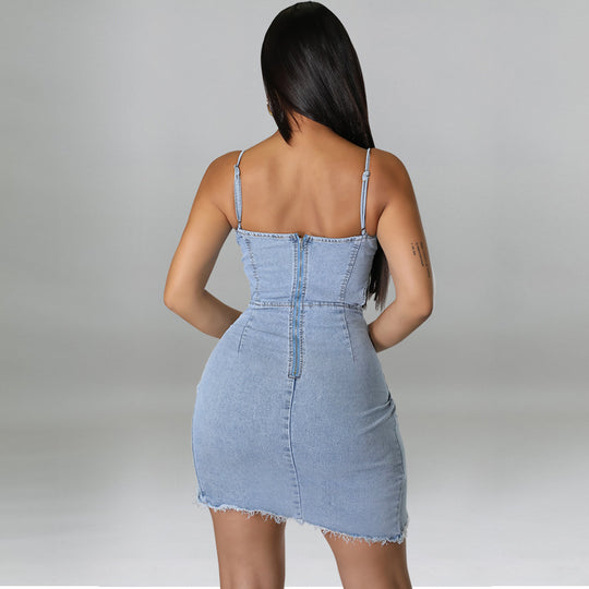 Sleeveless Denim Dress with Sweetheart Cutout-Slay Eclectic