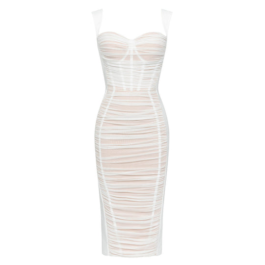 Mesh Bandage Midi Dress - White** (**please see shipping policy)