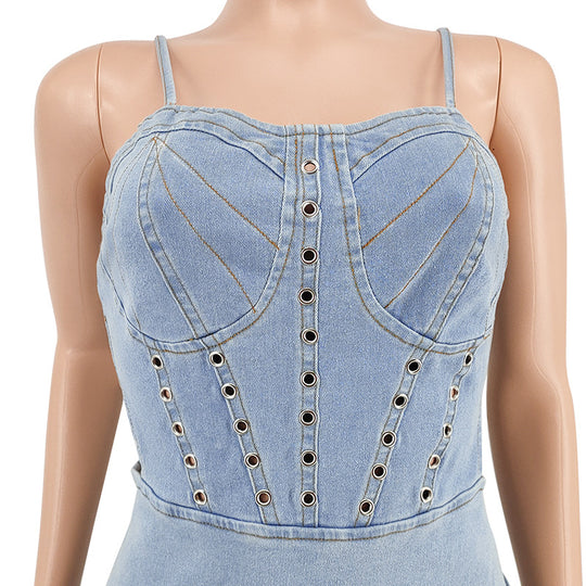 Sleeveless Denim Dress with Sweetheart Cutout-Slay Eclectic