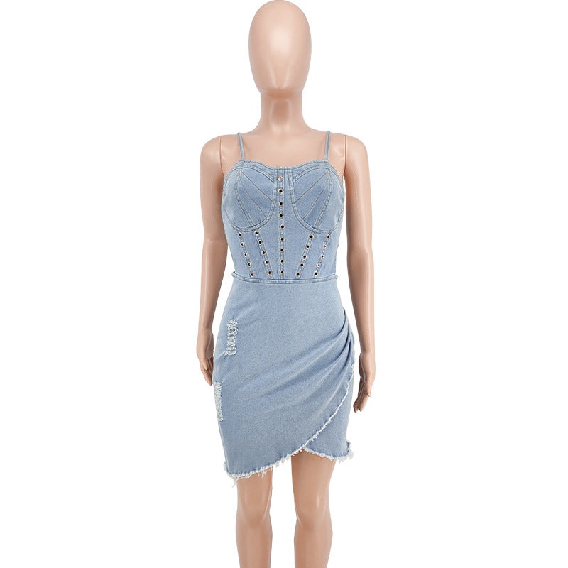 Sleeveless Denim Dress with Sweetheart Cutout-Slay Eclectic