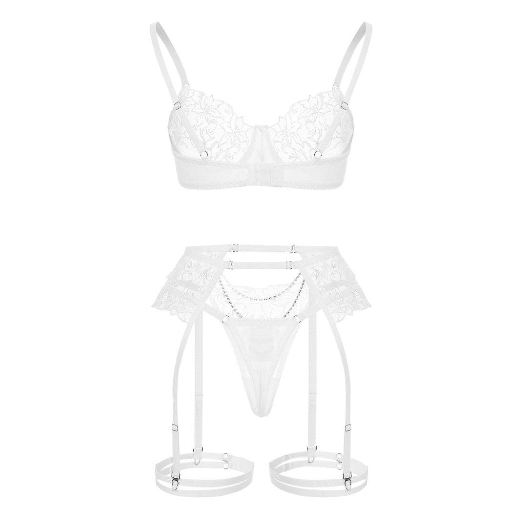 Luxe Floral Lace Chain-Embellished Bra and Panty Set