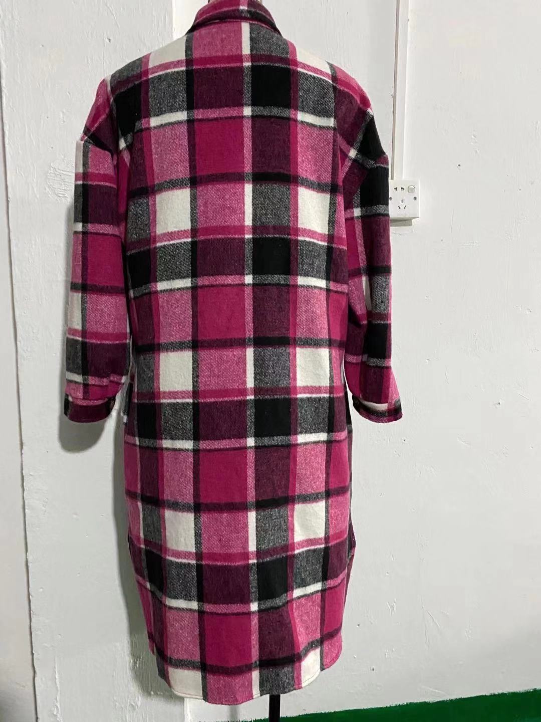 Autumn Winter Women Plaid Trench Coat