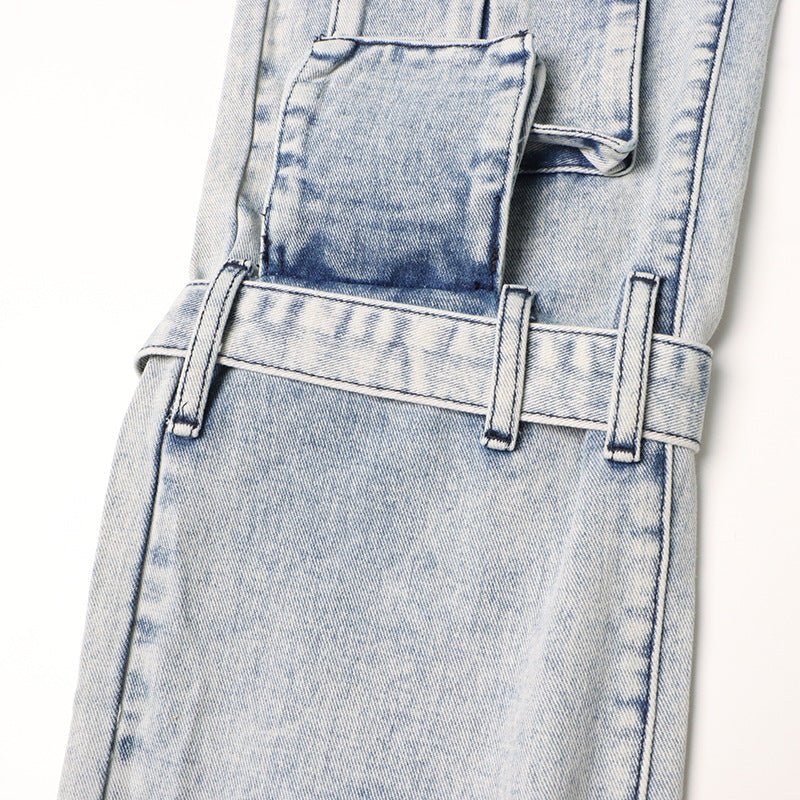 Women's High-Waist Denim Straight Leg Trousers with Patchwork Pockets-Slay Eclectic