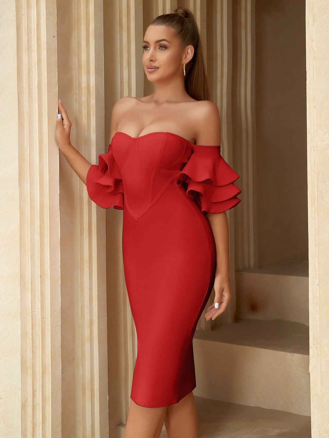 Bridal Whimsy Bandage Midi Dress - Red