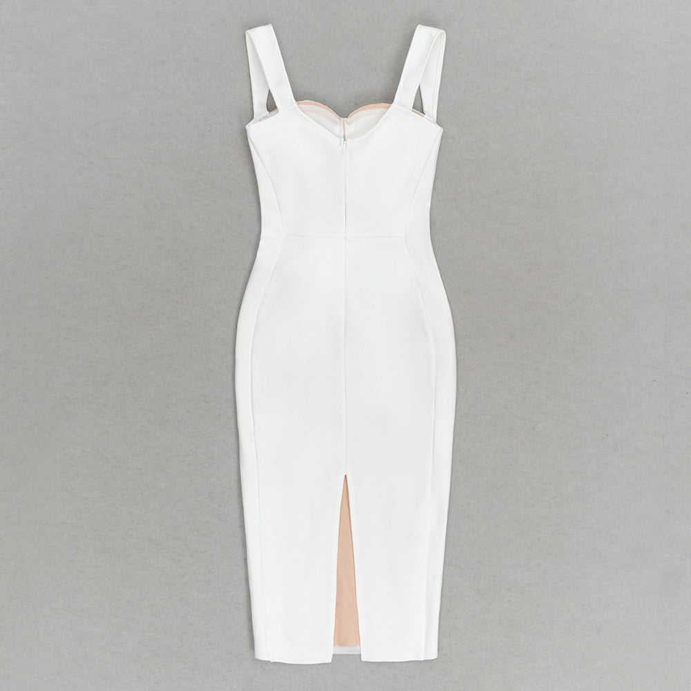 Mesh Bandage Midi Dress - White** (**please see shipping policy)