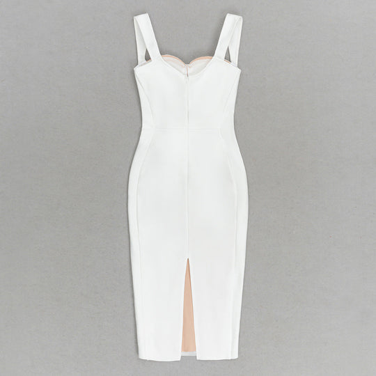 Mesh Bandage Midi Dress - White** (**please see shipping policy)