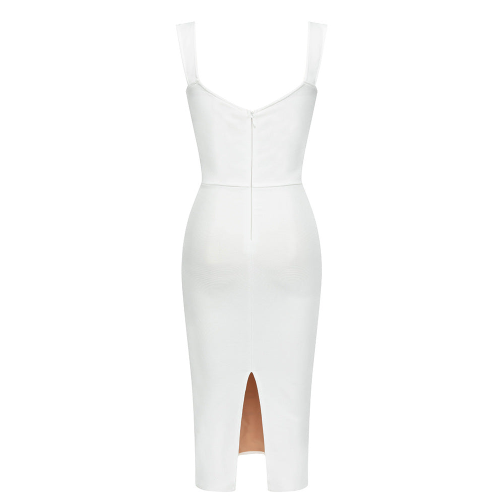 Mesh Bandage Midi Dress - White** (**please see shipping policy)