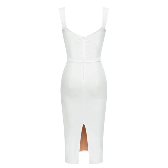 Mesh Bandage Midi Dress - White** (**please see shipping policy)