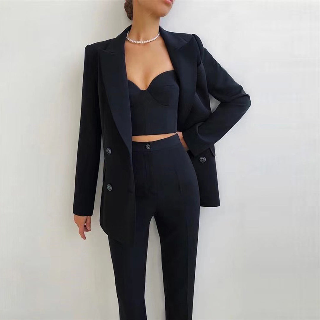 Chic Three-Piece Blazer Suit Set for Ambitious Business Women