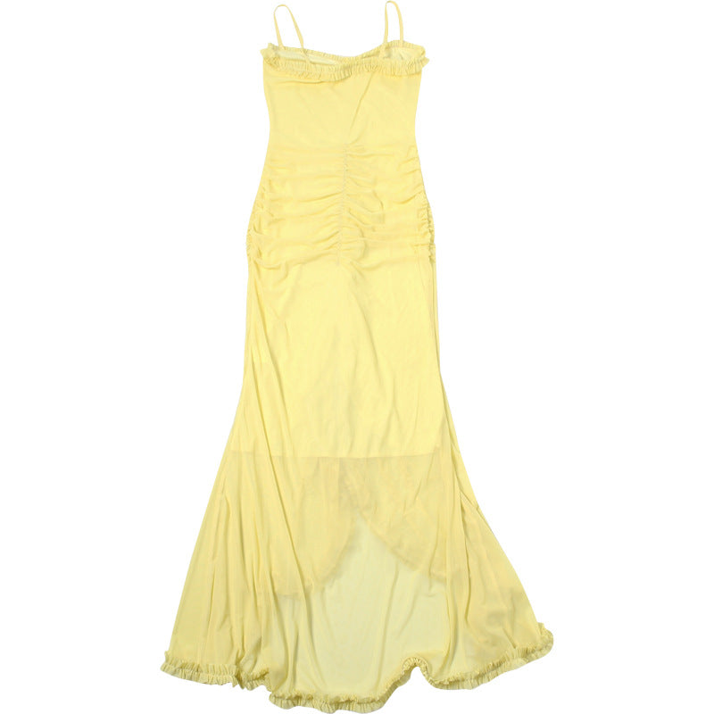 Autumn Winter Women Clothing Sexy Backless Mesh Strap Dress Solid Color Slim Fit Dress-Slay Eclectic