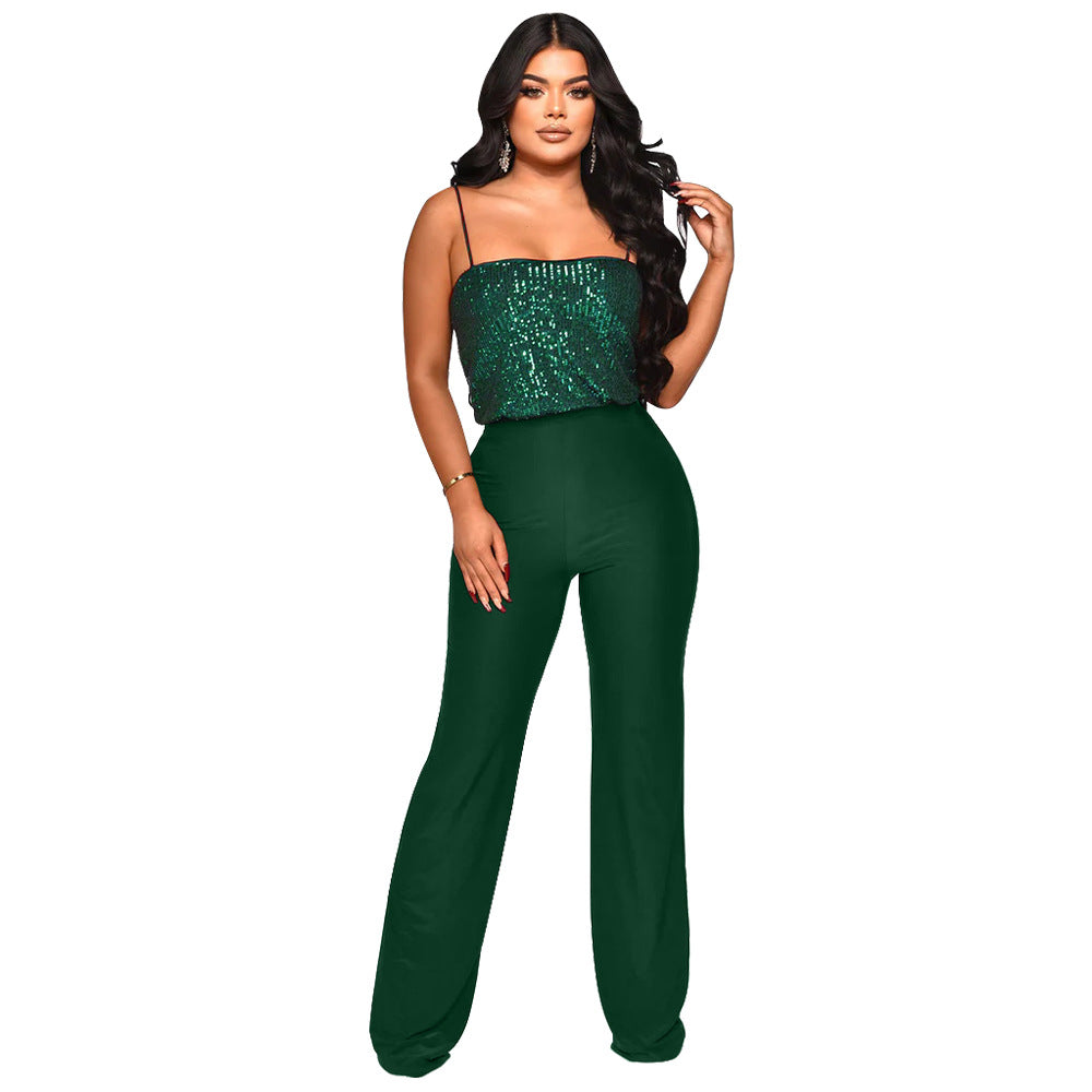 Sparkling Seduction Spaghetti Strap Slim Fit Jumpsuit - Green