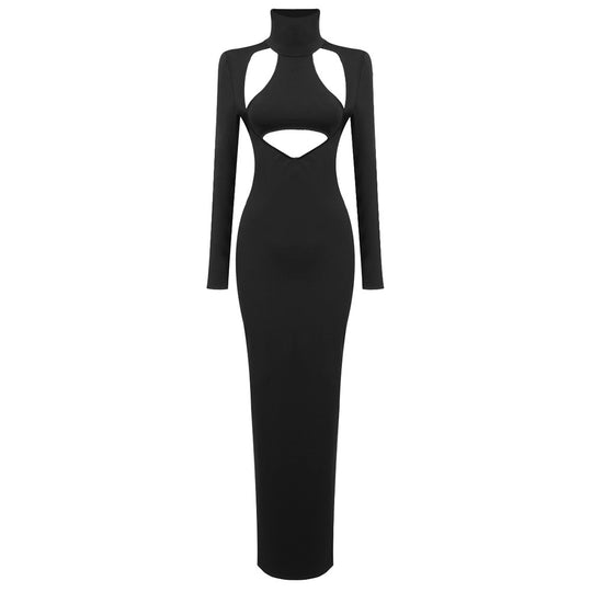 Illusion Bandage Maxi Dress - Black