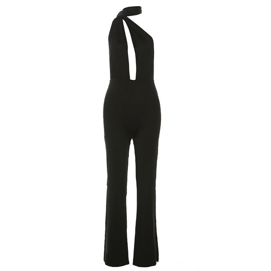 Svelte Sensation Halter Neck Backless Jumpsuit - Black