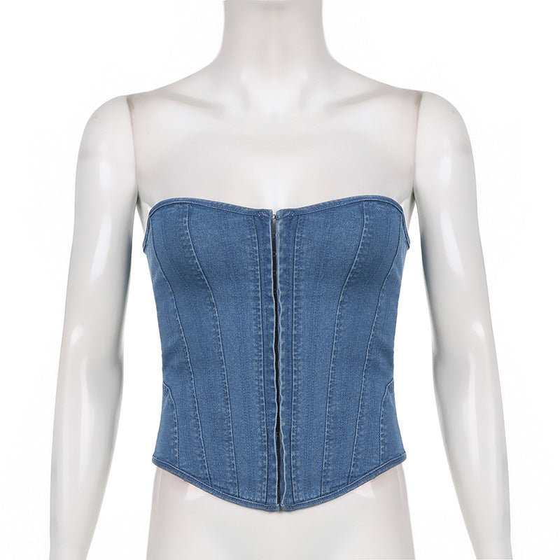 Urban Chic Lace-Up Denim Corset Tube Top for Summer Nights-Slay Eclectic