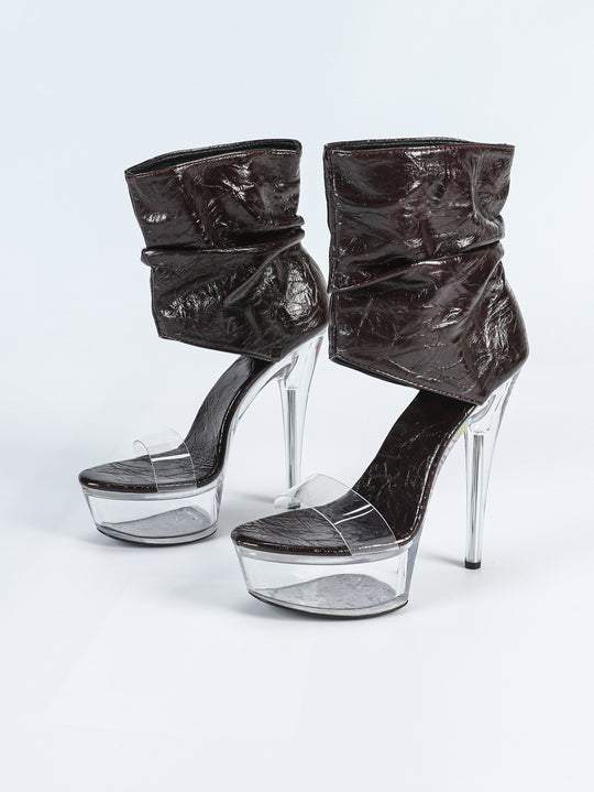 Sexy 14. 5cm Super High Heels High Heel Platform Shoes Model Catwalk Dress Wedding Shoes Cocktail Platform Transparent Water