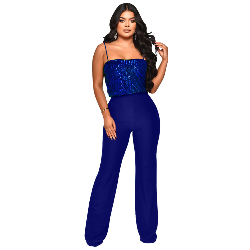 Sparkling Seduction Spaghetti Strap Slim Fit Jumpsuit -Dream Blue