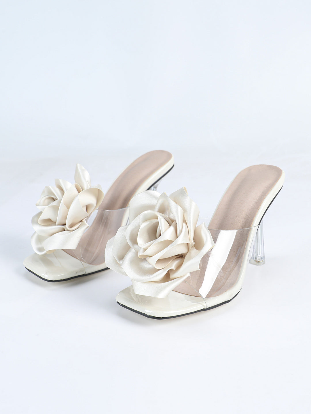 Ladies Sandals High Heel Square Head Master Three Dimensional Floral Stiletto Heel Slippers