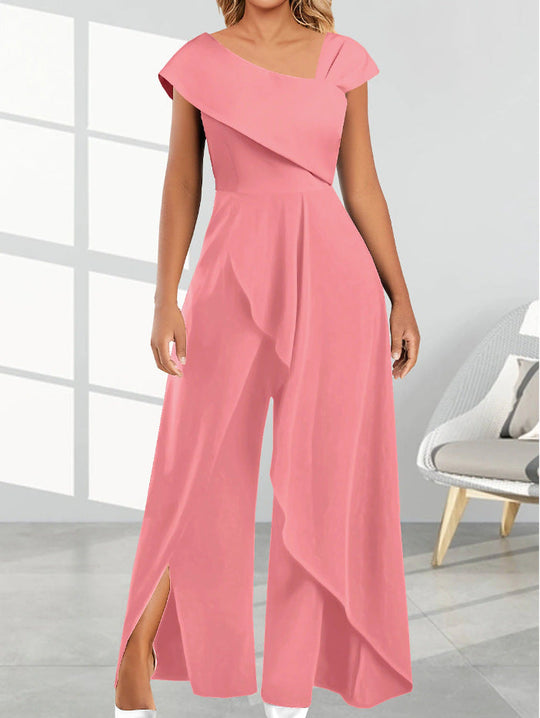 Spring Bloom One-Shoulder Collar Jumpsuit - Pink