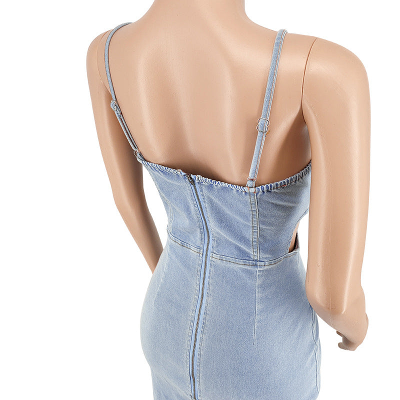 Sleeveless Denim Dress with Sweetheart Cutout-Slay Eclectic