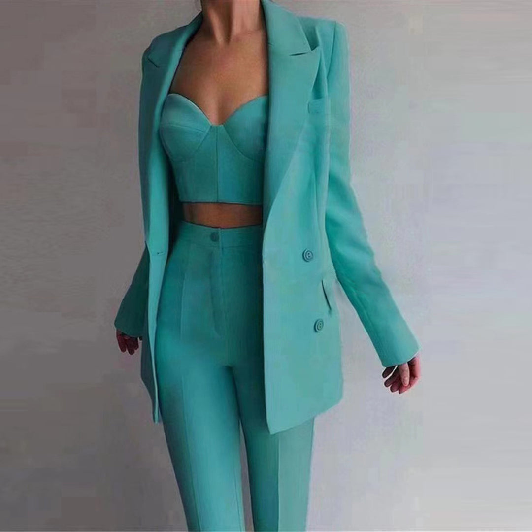 Chic Three-Piece Blazer Suit Set for Ambitious Business Women