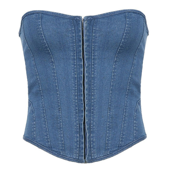 Urban Chic Lace-Up Denim Corset Tube Top for Summer Nights-Slay Eclectic