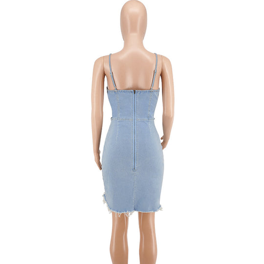 Sleeveless Denim Dress with Sweetheart Cutout-Slay Eclectic