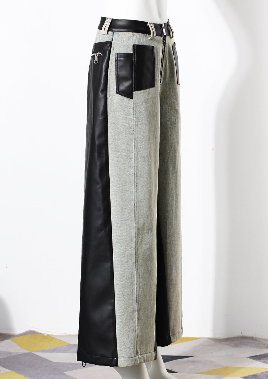 Retro Color Block Wide Leg Denim Pants for Women - Thick Casual Winter Style-Slay Eclectic