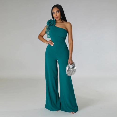 3D Fantasy One-Shoulder Lace Decoration Jumpsuit - Green