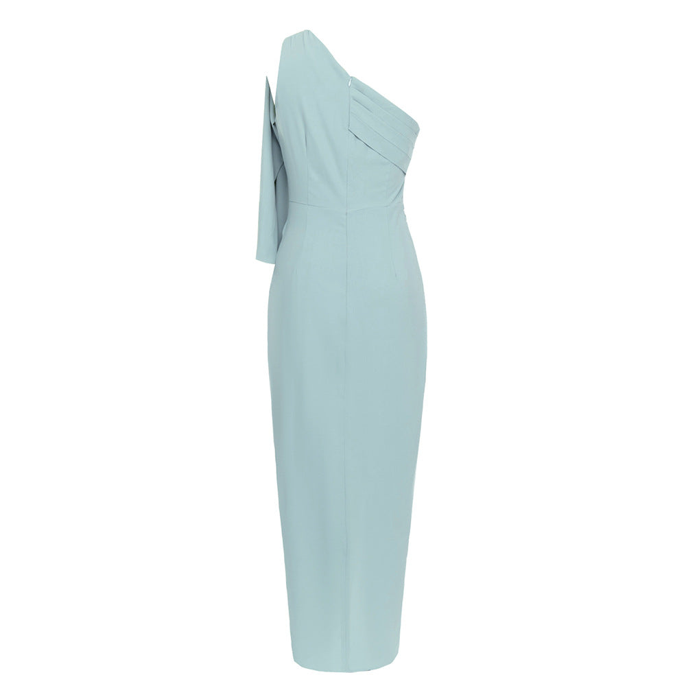 Sage One-Shoulder Bandage Maxi Dress - Blue