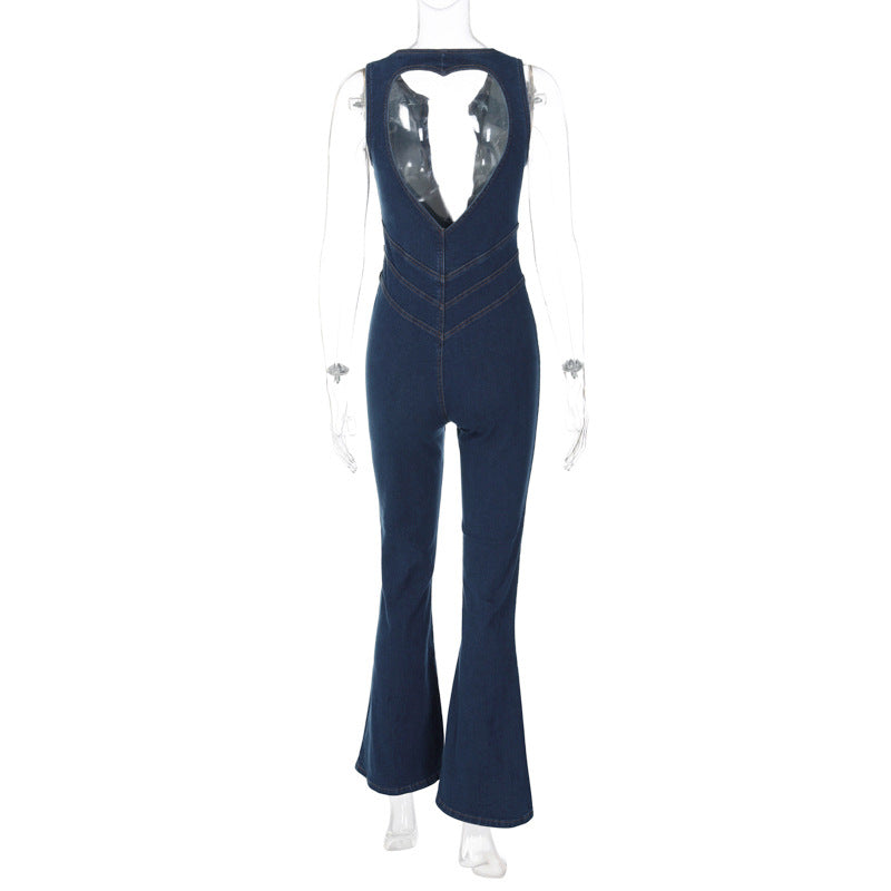 Summer Chic Backless High-Waist Denim Jumpsuit for Women - Slim Fit Retro Style-Slay Eclectic