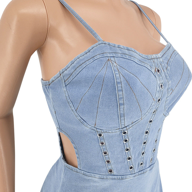 Sleeveless Denim Dress with Sweetheart Cutout-Slay Eclectic