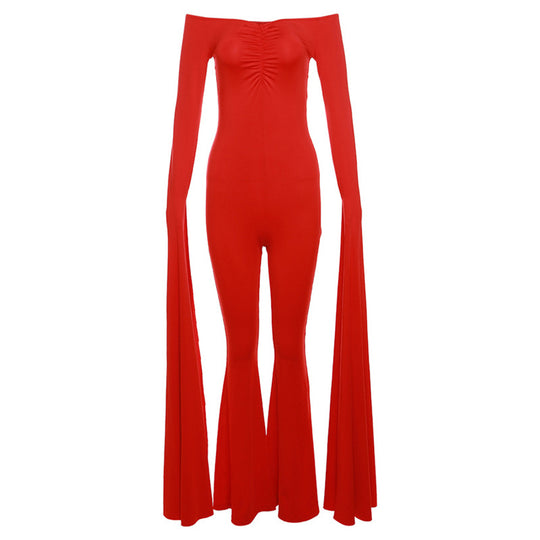 Off-Neck Skinny Jumpsuit - Red