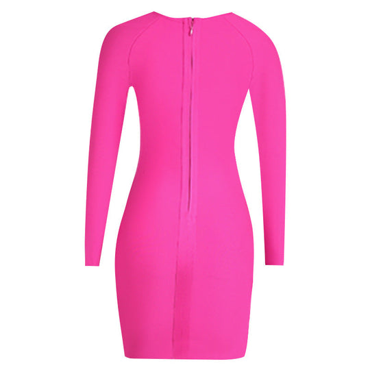 Square Collar Bandage Mini Dress - Pink