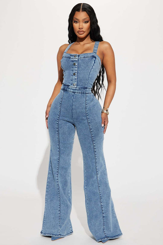 Slim Fit Washed Denim Suspender Jumpsuit for Women-Slay Eclectic