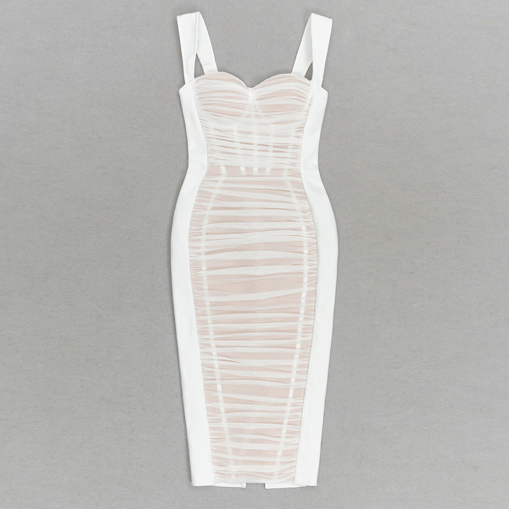 Mesh Bandage Midi Dress - White** (**please see shipping policy)