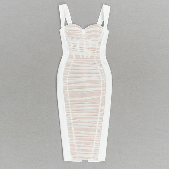 Mesh Bandage Midi Dress - White** (**please see shipping policy)