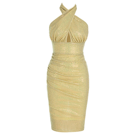 Shimmer Bandage Mini Dress - Khaki