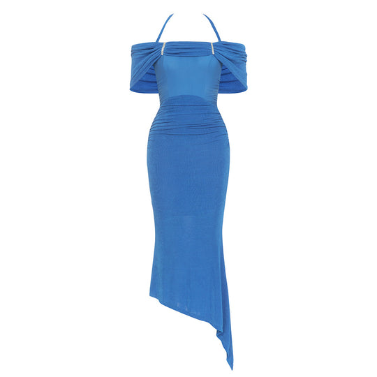 Goddess Bodycon Midi Dress - Blue