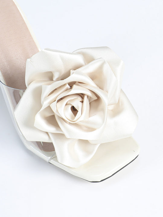 Ladies Sandals High Heel Square Head Master Three Dimensional Floral Stiletto Heel Slippers