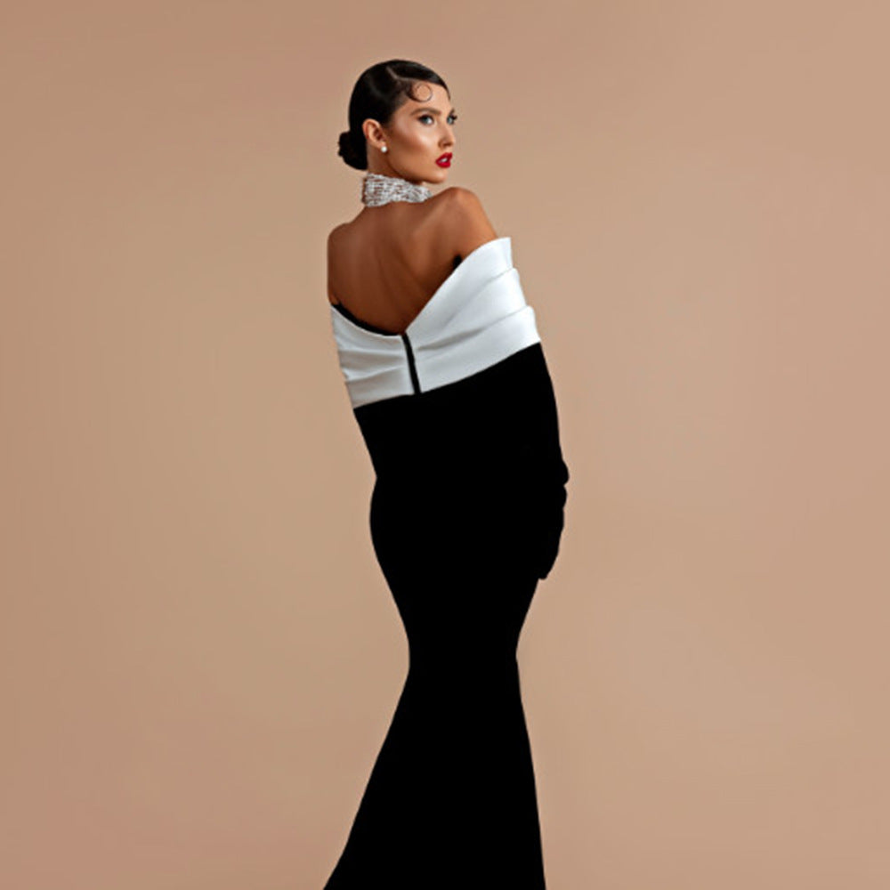 Elegant Rhinestone Off-Shoulder Backless Maxi Dress for Glamorous Nights